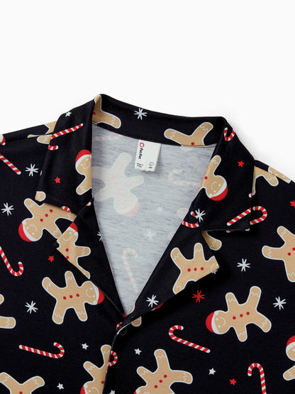 Christmas Matching Family Pajamas Set Gingerbread Print Black PJS with Christmas Socks Black