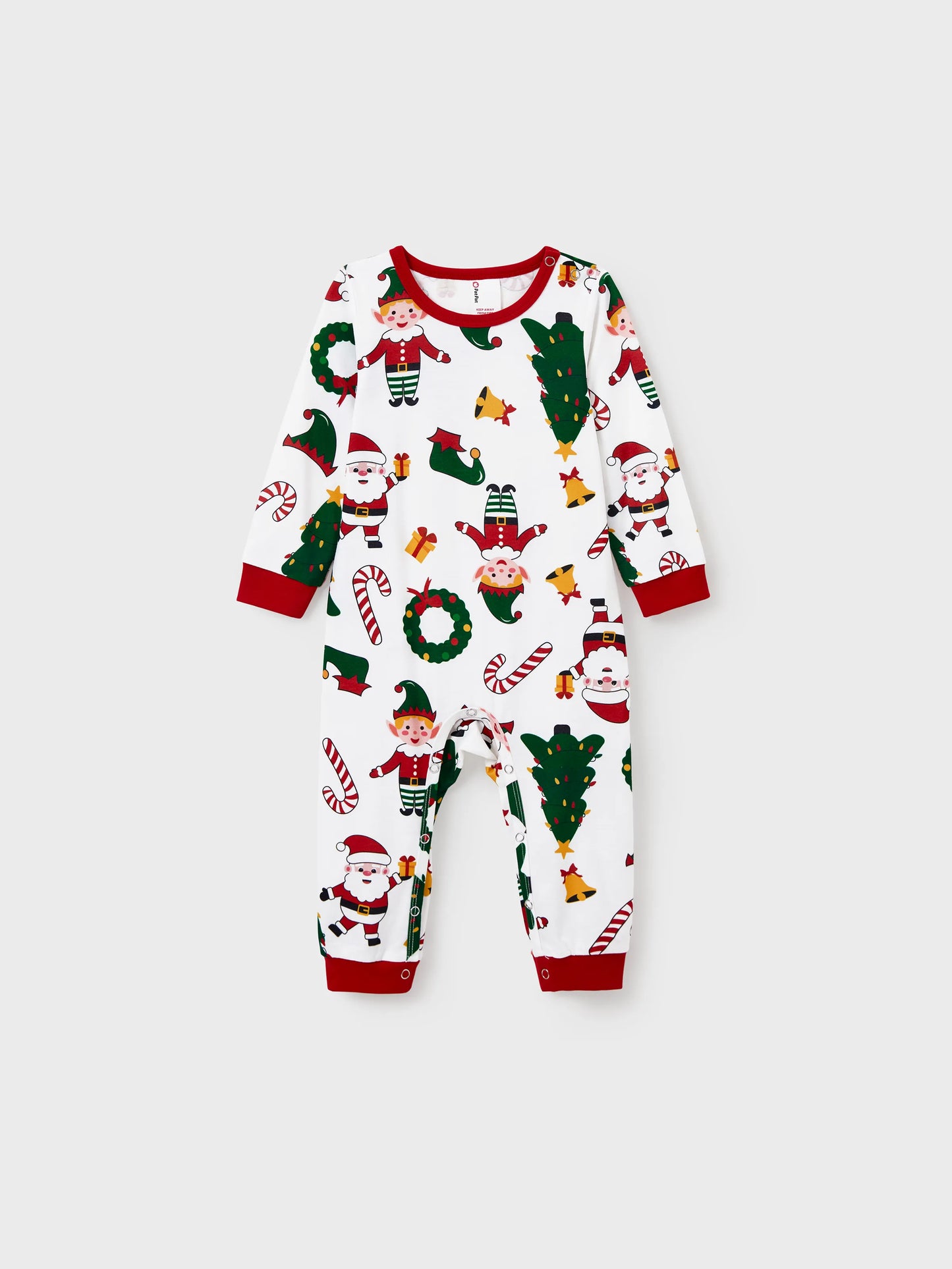 Christmas Matching Family Pajamas Set Santa Claus and Christmas Tree Print Long-sleeve PJS with Christmas Socks White