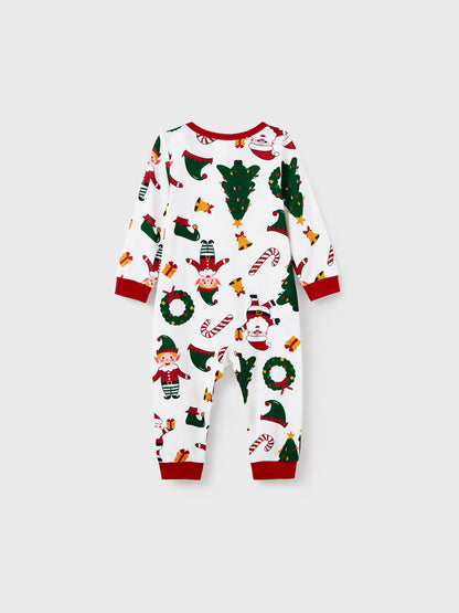Christmas Matching Family Pajamas Set Santa Claus and Christmas Tree Print Long-sleeve PJS with Christmas Socks White