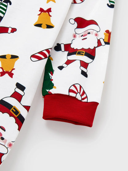 Christmas Matching Family Pajamas Set Santa Claus and Christmas Tree Print Long-sleeve PJS with Christmas Socks White