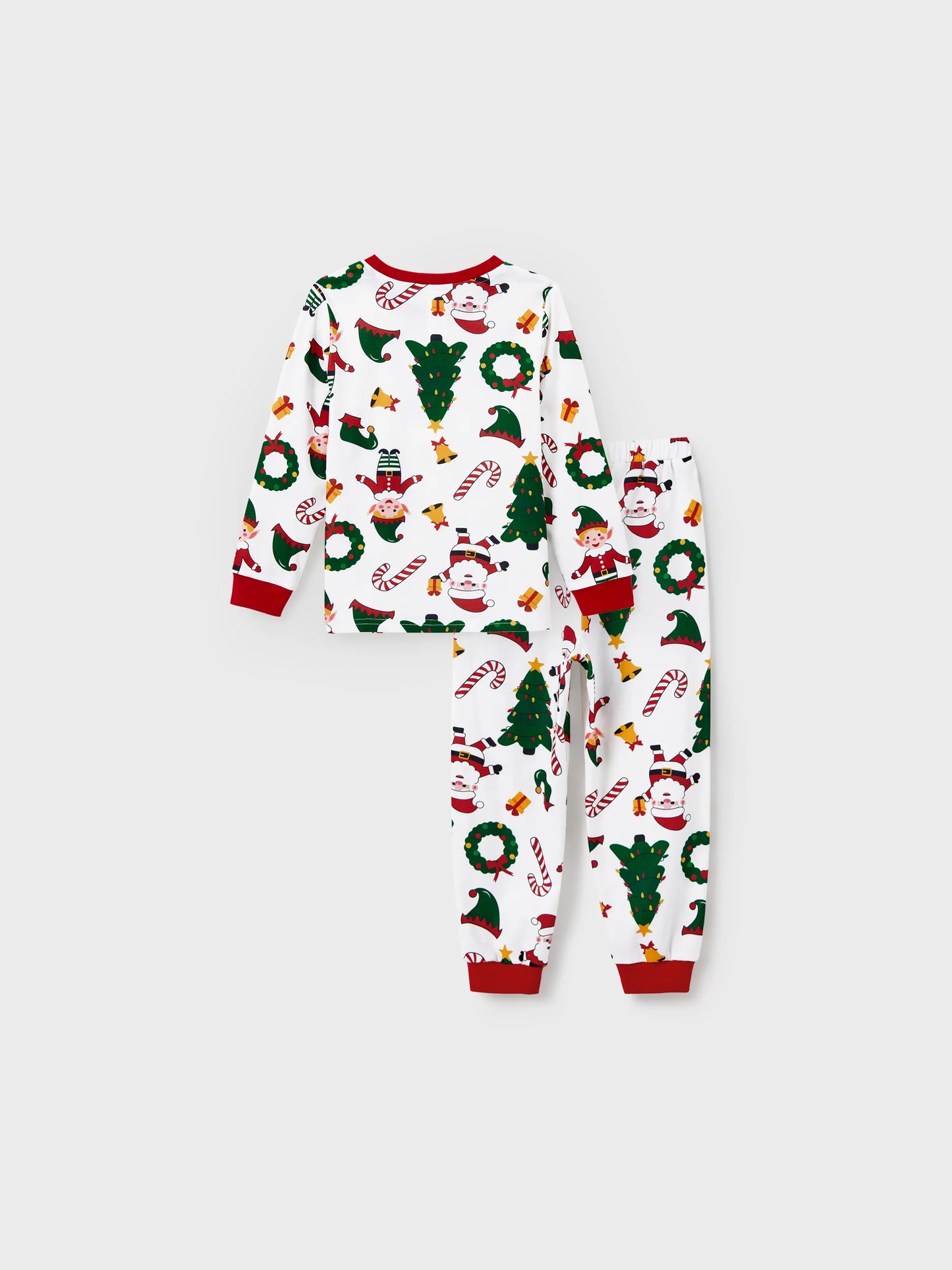 Christmas Matching Family Pajamas Set Santa Claus and Christmas Tree Print Long-sleeve PJS with Christmas Socks White