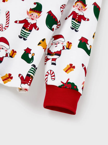 Christmas Matching Family Pajamas Set Santa Claus and Christmas Tree Print Long-sleeve PJS with Christmas Socks White