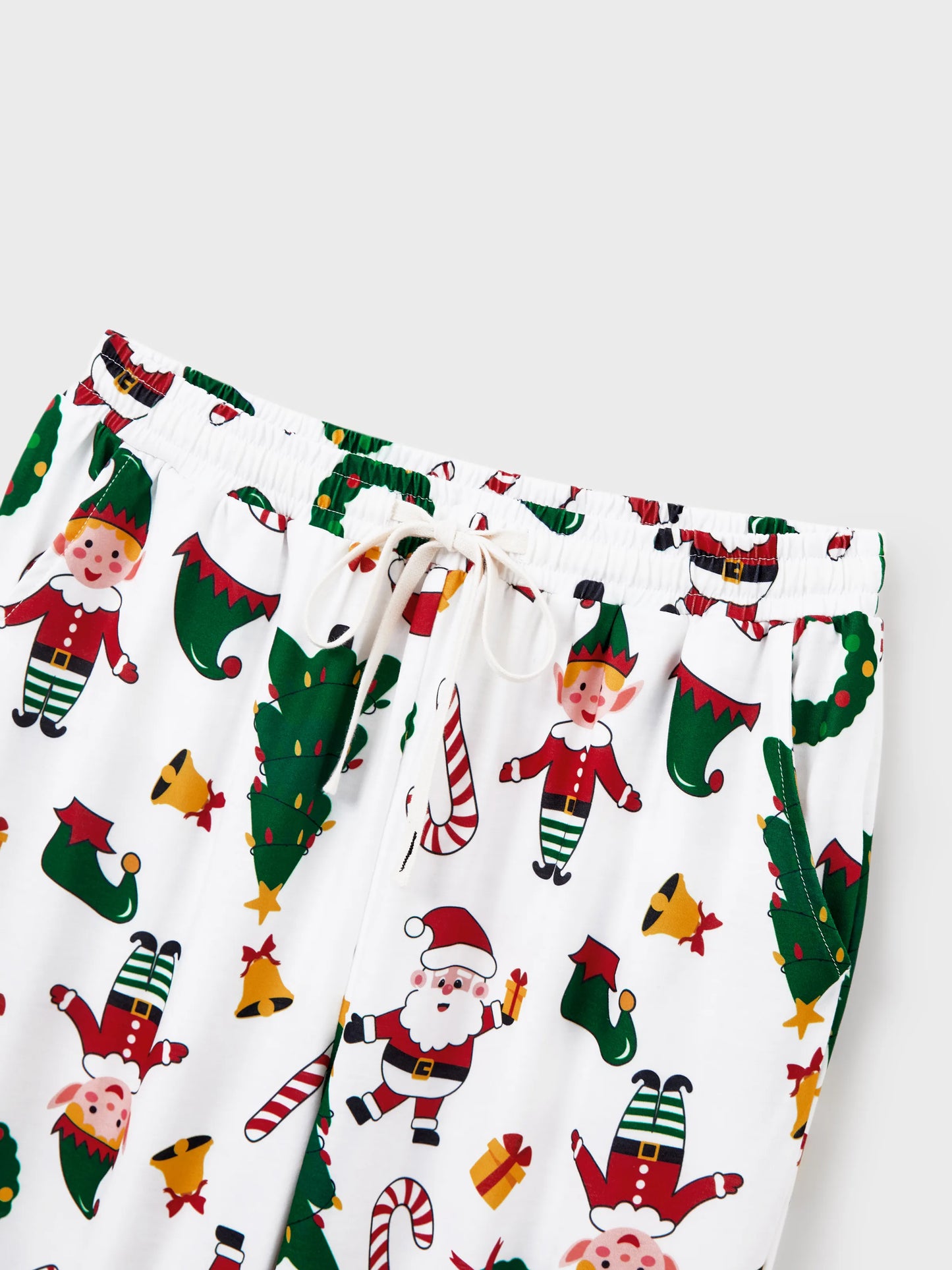 Christmas Matching Family Pajamas Set Santa Claus and Christmas Tree Print Long-sleeve PJS with Christmas Socks White