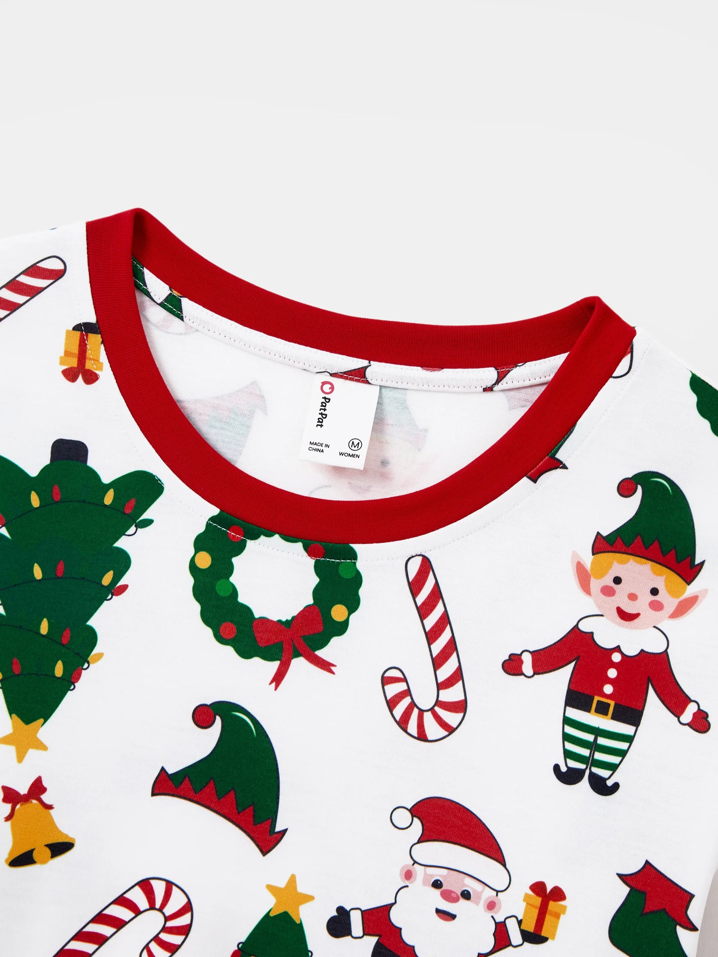 Christmas Matching Family Pajamas Set Santa Claus and Christmas Tree Print Long-sleeve PJS with Christmas Socks White