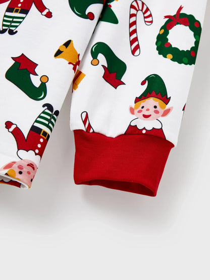 Christmas Matching Family Pajamas Set Santa Claus and Christmas Tree Print Long-sleeve PJS with Christmas Socks White