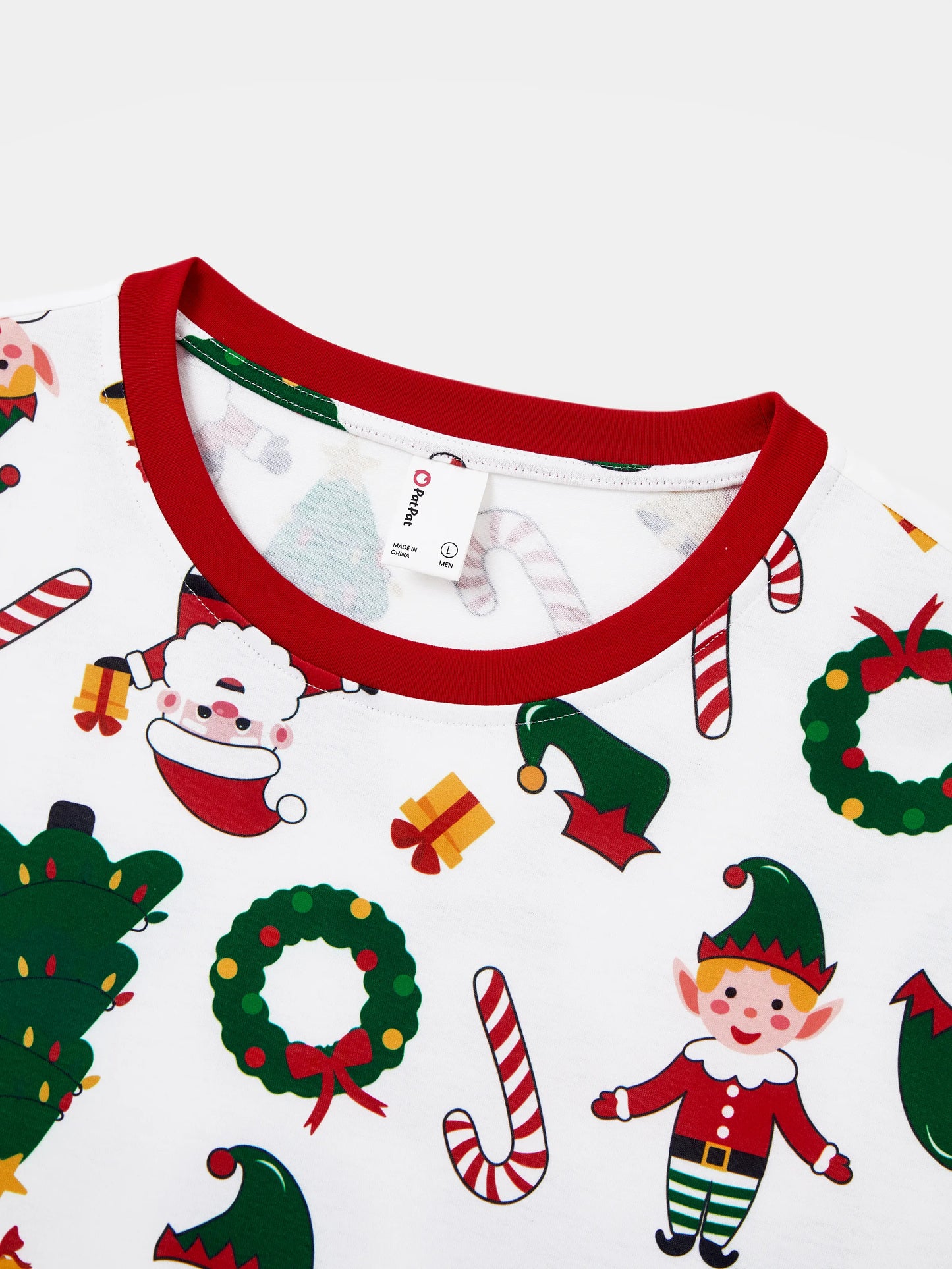 Christmas Matching Family Pajamas Set Santa Claus and Christmas Tree Print Long-sleeve PJS with Christmas Socks White