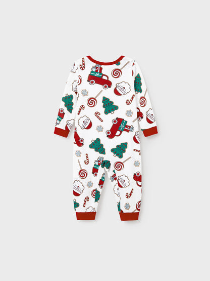 Christmas Matching Family Pajamas Set Santa Claus and Christmas Tree Print White PJS with Christmas Socks White