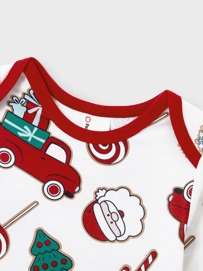 Christmas Matching Family Pajamas Set Santa Claus and Christmas Tree Print White PJS with Christmas Socks White