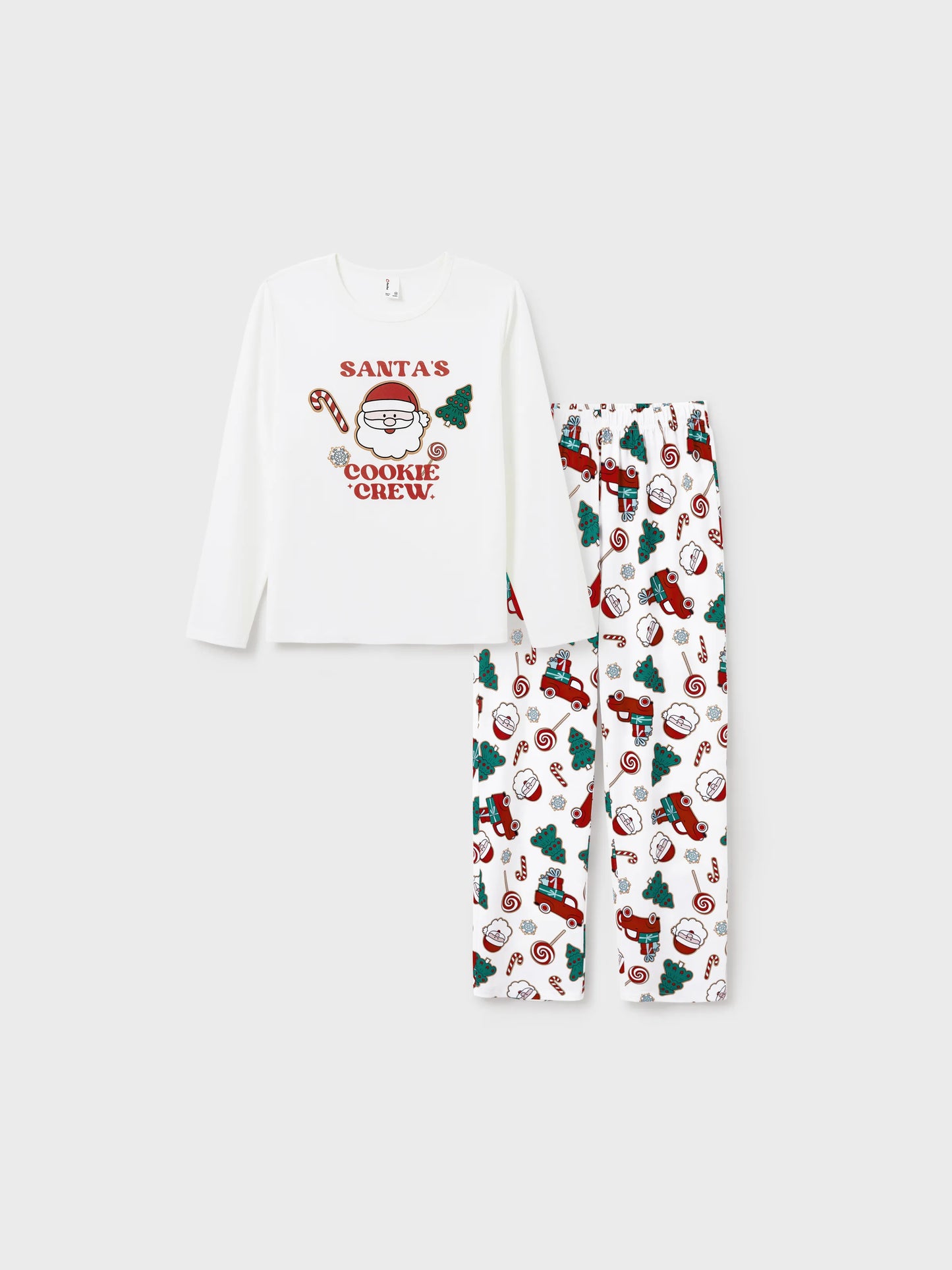 Christmas Matching Family Pajamas Set Santa Claus and Christmas Tree Print White PJS with Christmas Socks White