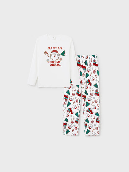 Christmas Matching Family Pajamas Set Santa Claus and Christmas Tree Print White PJS with Christmas Socks White
