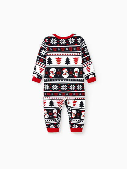 Christmas Matching Family Pajamas Set Snowman and Christmas Tree Print Black PJS with Christmas Socks Black