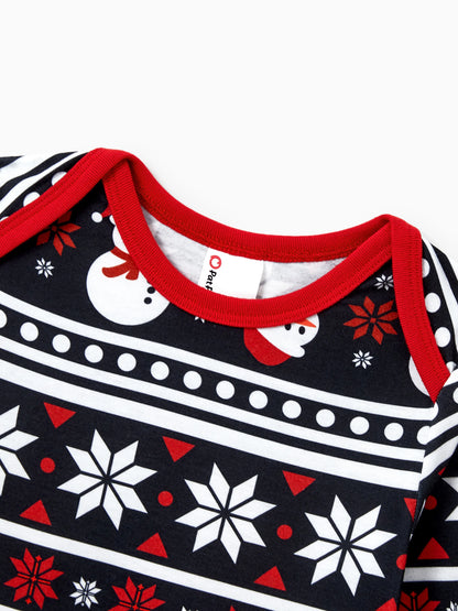 Christmas Matching Family Pajamas Set Snowman and Christmas Tree Print Black PJS with Christmas Socks Black