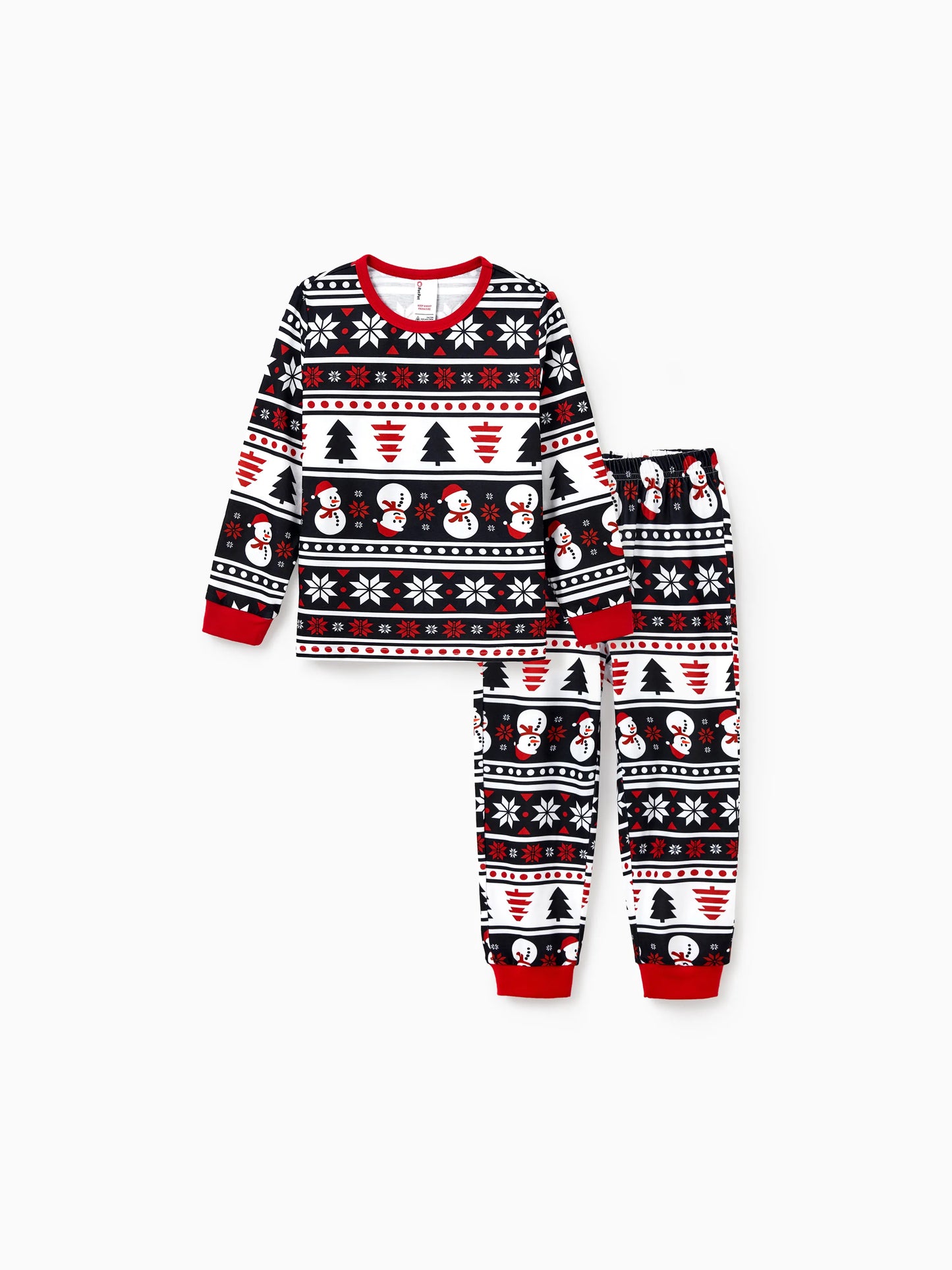 Christmas Matching Family Pajamas Set Snowman and Christmas Tree Print Black PJS with Christmas Socks Black