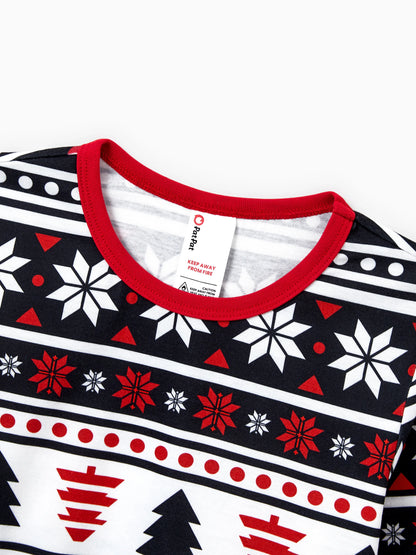 Christmas Matching Family Pajamas Set Snowman and Christmas Tree Print Black PJS with Christmas Socks Black