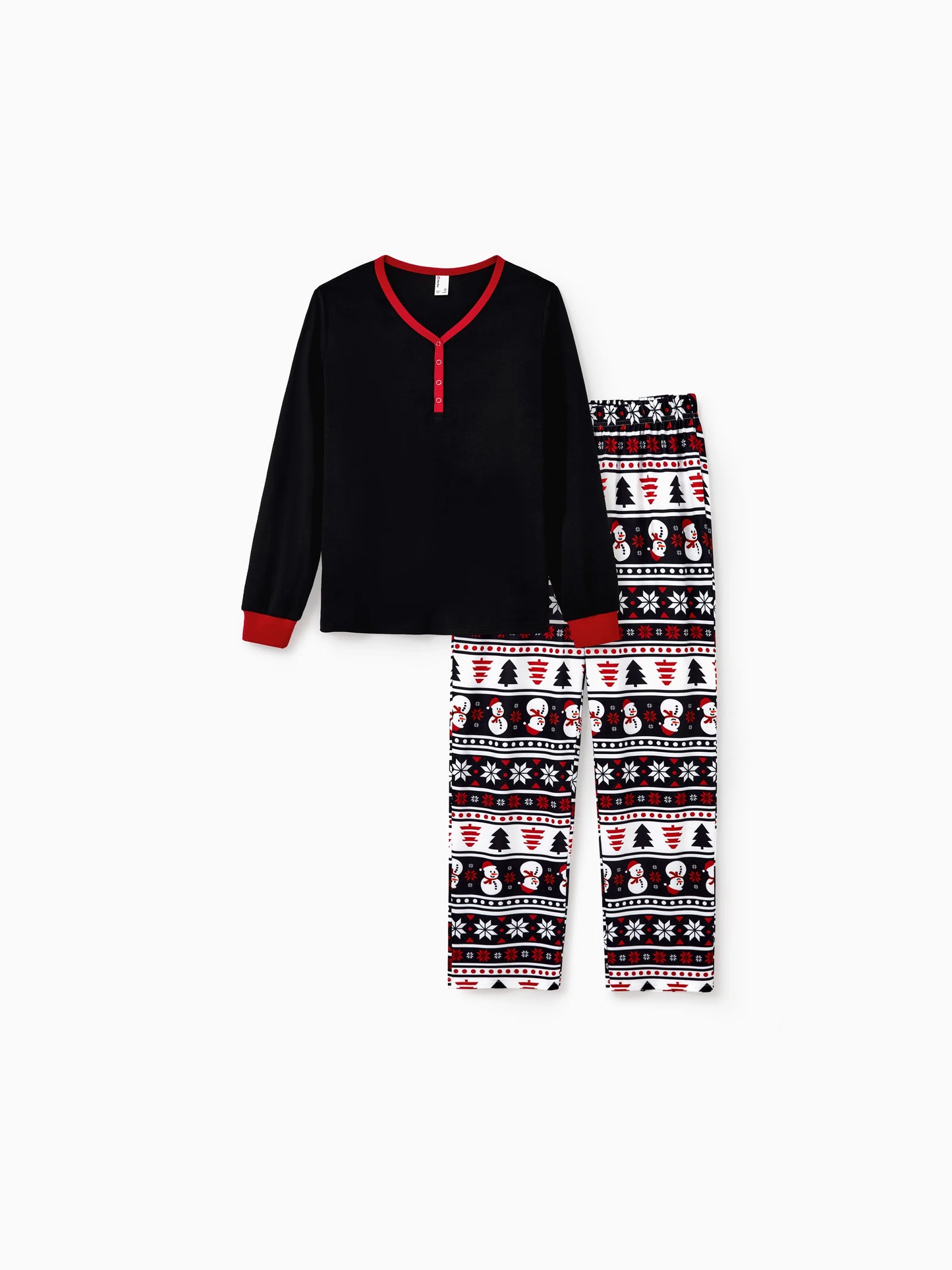 Christmas Matching Family Pajamas Set Snowman and Christmas Tree Print Black PJS with Christmas Socks Black
