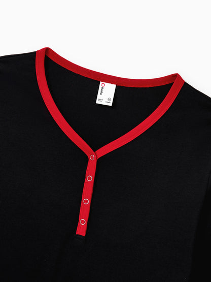 Christmas Matching Family Pajamas Set Snowman and Christmas Tree Print Black PJS with Christmas Socks Black