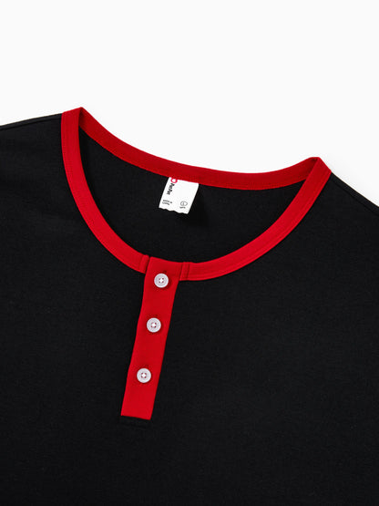 Christmas Matching Family Pajamas Set Snowman and Christmas Tree Print Black PJS with Christmas Socks Black