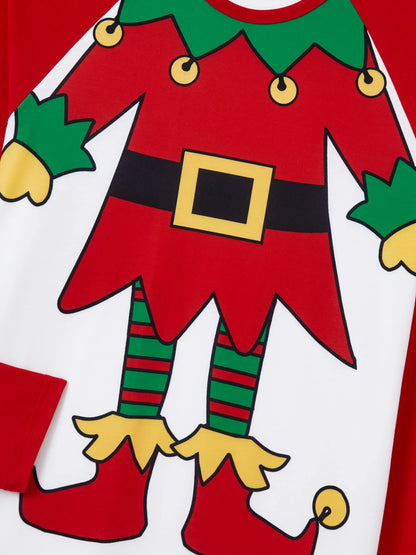 Christmas Matching Family Pajamas Set Christmas Elf Print PJS with Christmas Socks Red