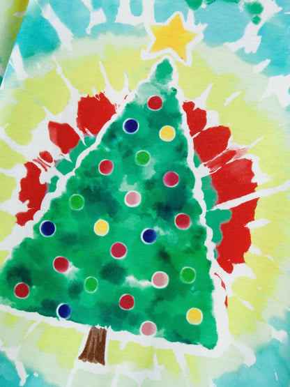 Christmas Matching Family Pajamas Set Colorful Christmas Tree Print PJS with Christmas Socks Multi-color