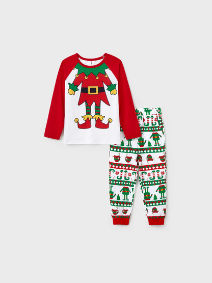Christmas Matching Family Pajamas Set Christmas Elf Print PJS with Christmas Socks Red