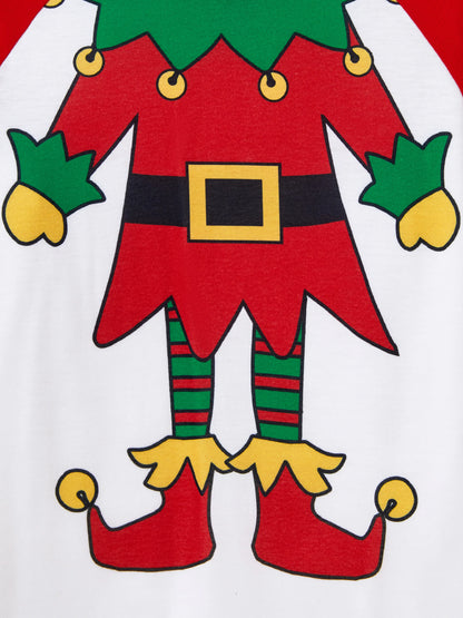 Christmas Matching Family Pajamas Set Christmas Elf Print PJS with Christmas Socks Red