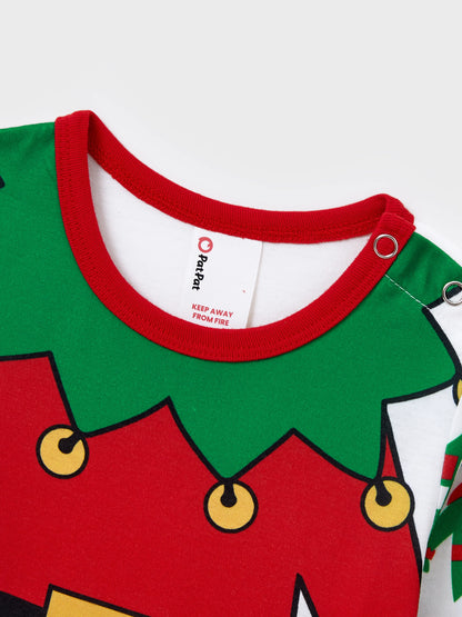 Christmas Matching Family Pajamas Set Christmas Elf Print PJS with Christmas Socks Red