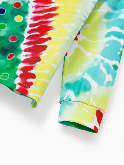 Christmas Matching Family Pajamas Set Colorful Christmas Tree Print PJS with Christmas Socks Multi-color