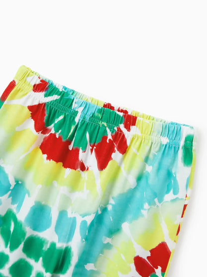 Christmas Matching Family Pajamas Set Colorful Christmas Tree Print PJS with Christmas Socks Multi-color