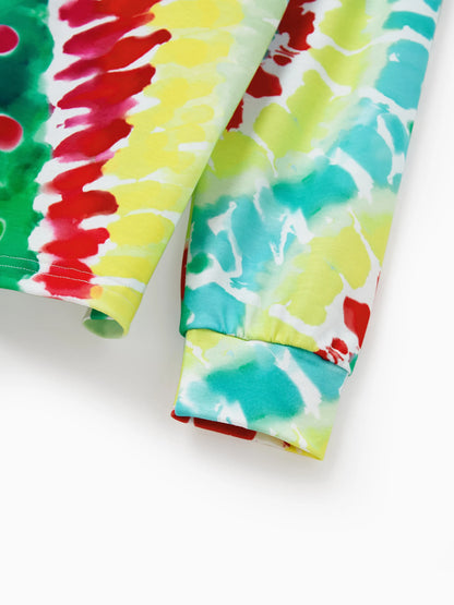 Christmas Matching Family Pajamas Set Colorful Christmas Tree Print PJS with Christmas Socks Multi-color