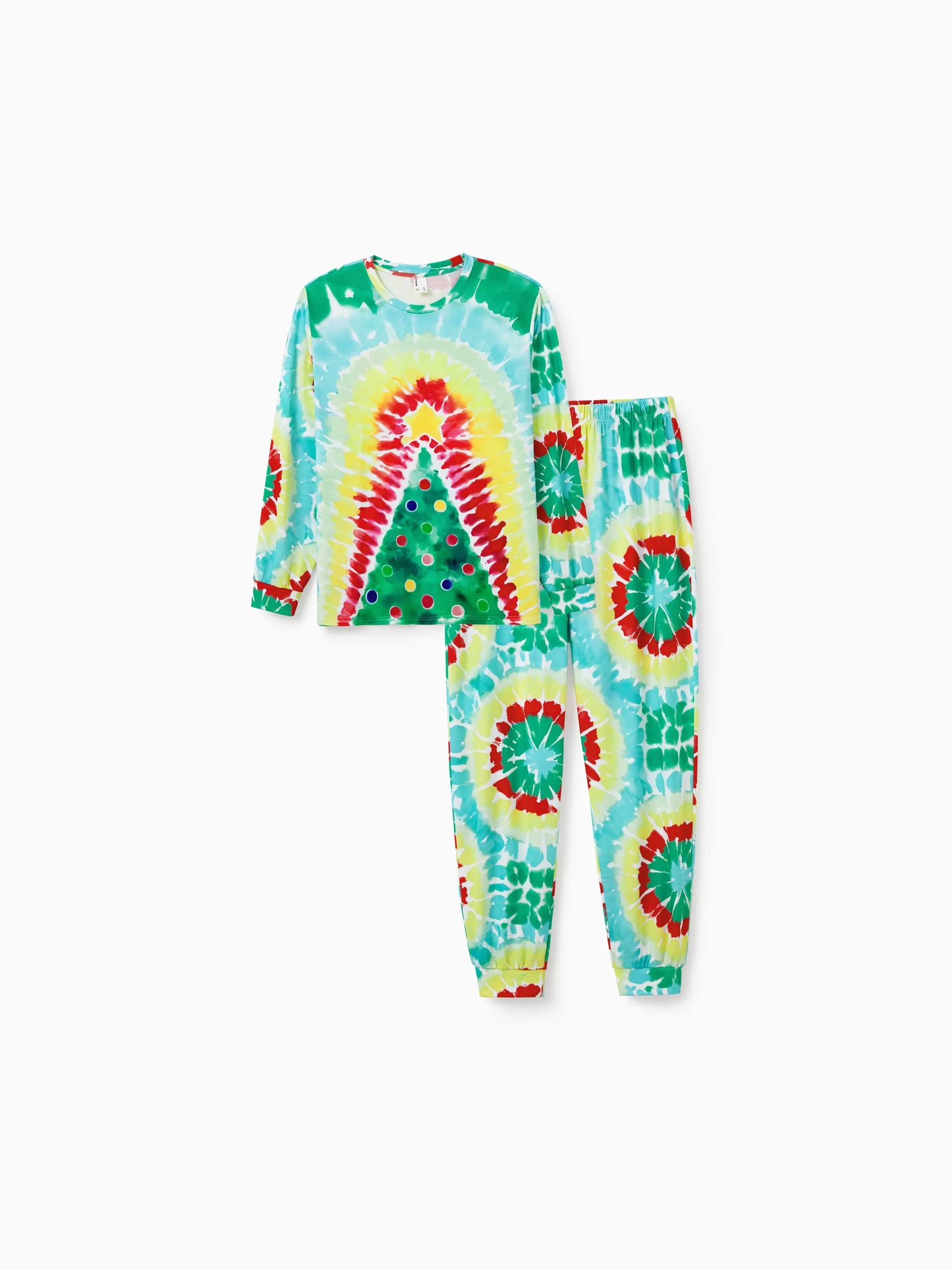 Christmas Matching Family Pajamas Set Colorful Christmas Tree Print PJS with Christmas Socks Multi-color