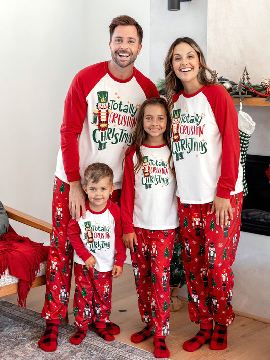 Christmas Matching Family Pajamas Set Nutcracker Print PJS with Christmas Socks Red