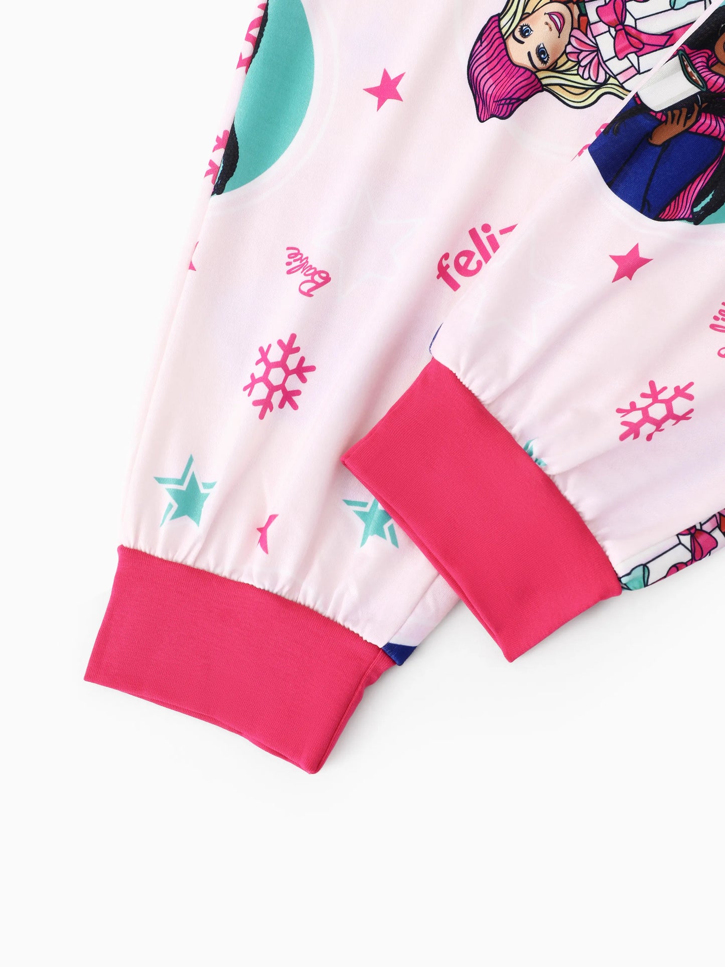 Conjunto de Pijamas de Natal em Conjunto para Família com Flocos de Neve e Meias de Natal Barbie - Cor de Rosa