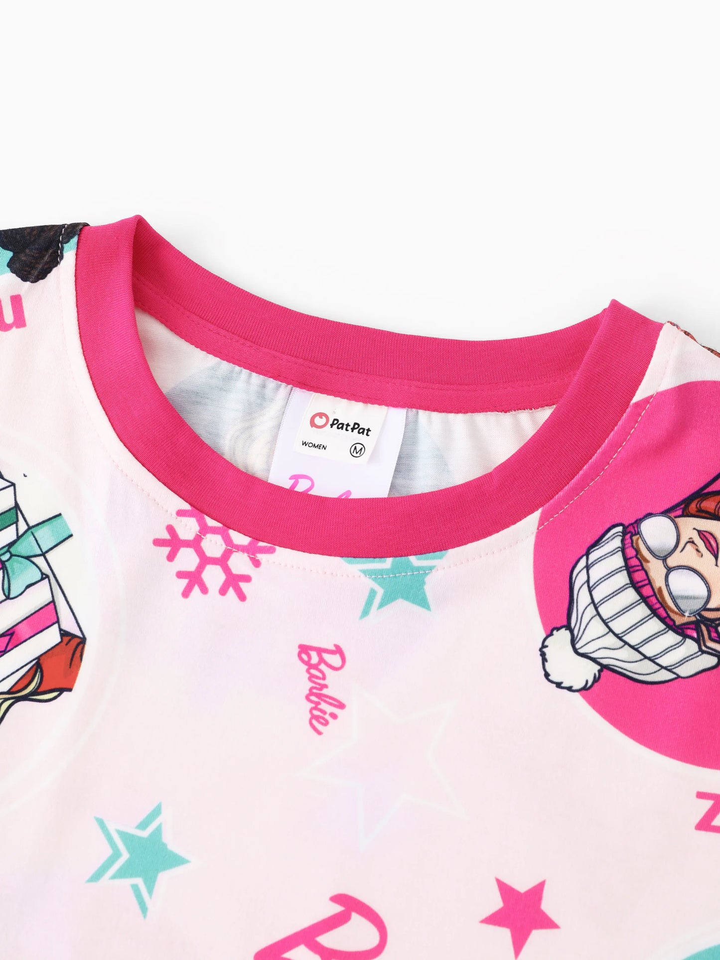 Conjunto de Pijamas de Natal em Conjunto para Família com Flocos de Neve e Meias de Natal Barbie - Cor de Rosa