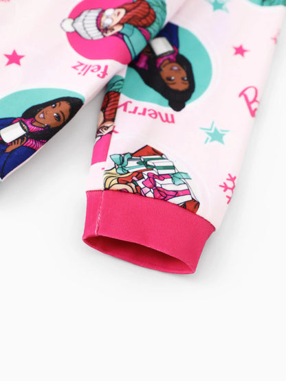 Conjunto de Pijamas de Natal em Conjunto para Família com Flocos de Neve e Meias de Natal Barbie - Cor de Rosa