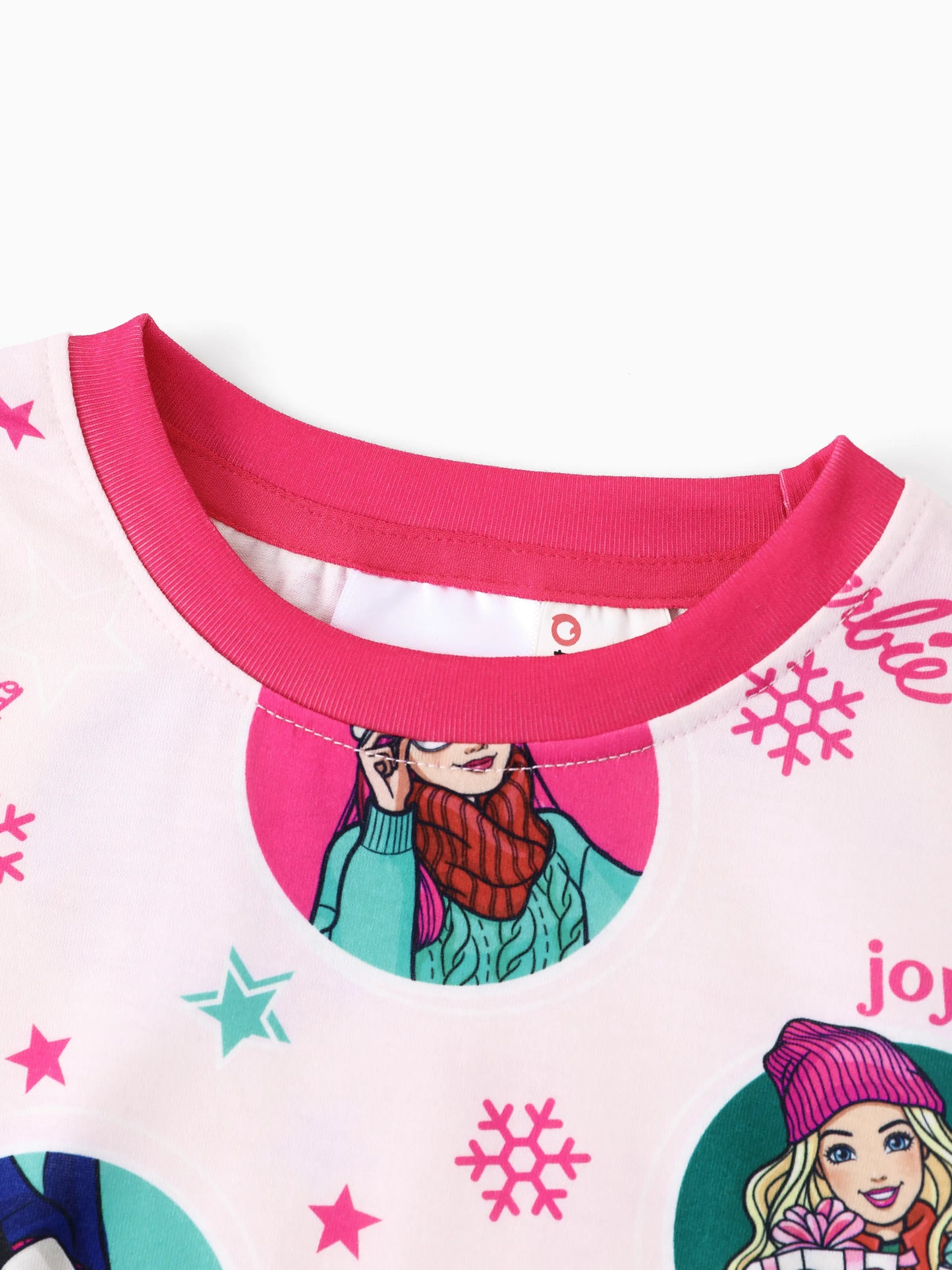 Conjunto de Pijamas de Natal em Conjunto para Família com Flocos de Neve e Meias de Natal Barbie - Cor de Rosa