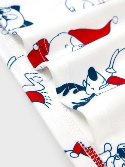 Conjunto de Pijamas Correspondentes para a Família com Estampa de Pai Natal e Cães, incluindo Meias de Natal, Brancas