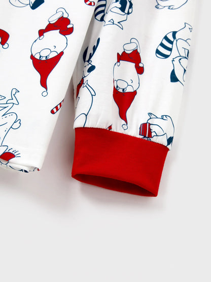 Conjunto de Pijamas Correspondentes para a Família com Estampa de Pai Natal e Cães, incluindo Meias de Natal, Brancas