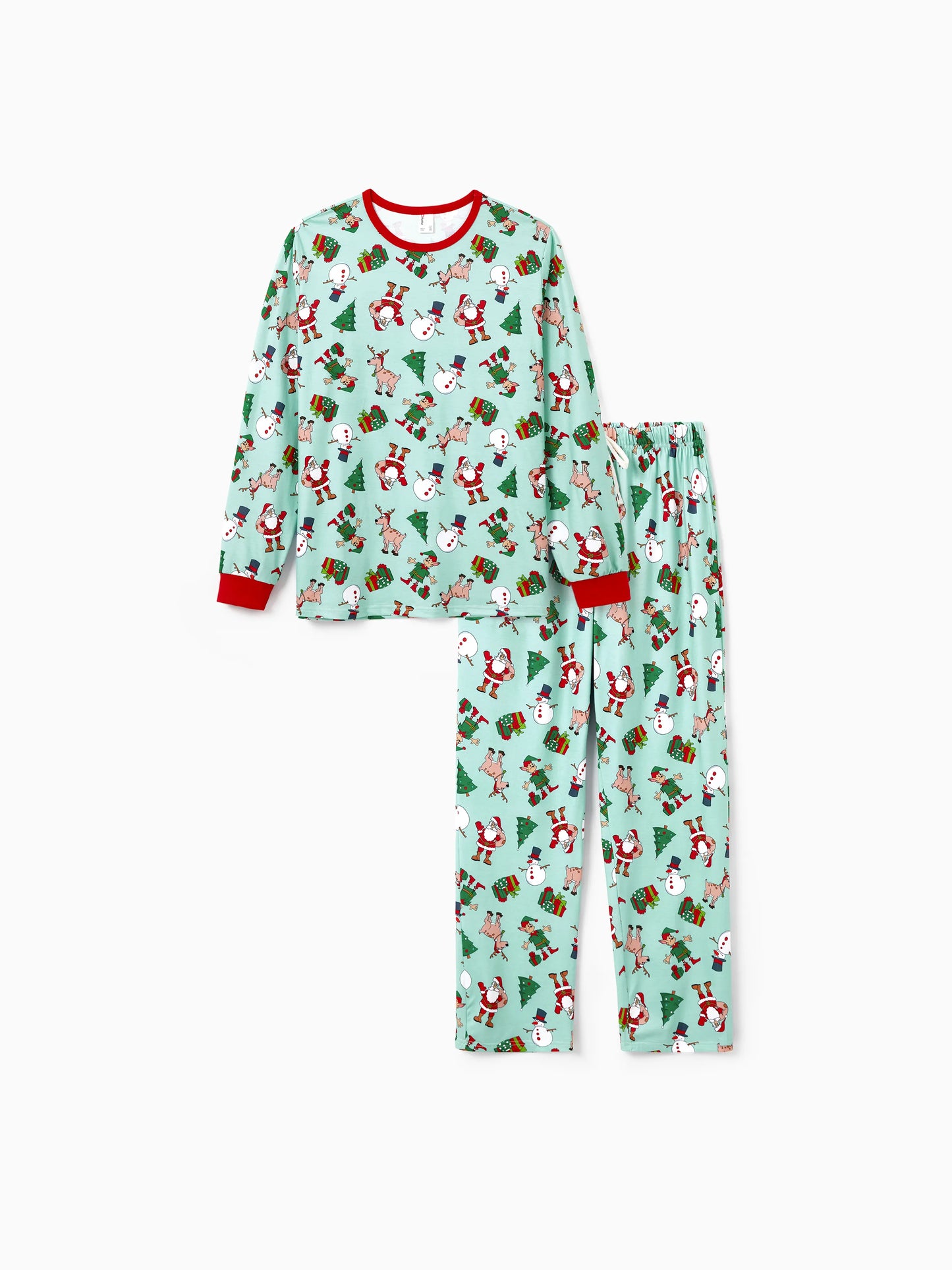 Christmas Matching Family Pajamas Set Reindeer Christmas-themed Print PJS with Christmas Socks Pale Green