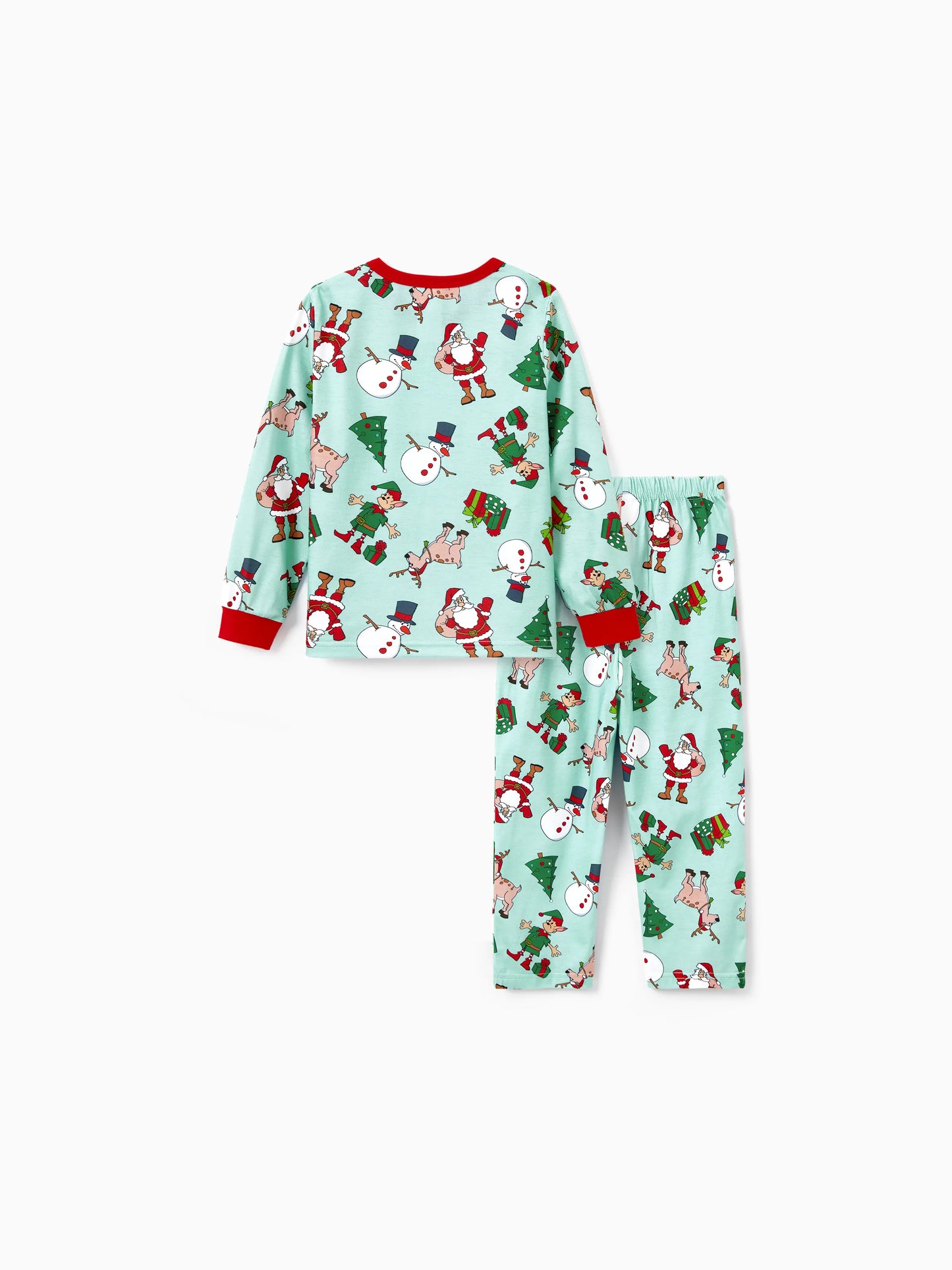 Christmas Matching Family Pajamas Set Reindeer Christmas-themed Print PJS with Christmas Socks Pale Green