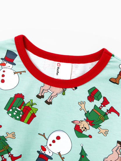 Christmas Matching Family Pajamas Set Reindeer Christmas-themed Print PJS with Christmas Socks Pale Green