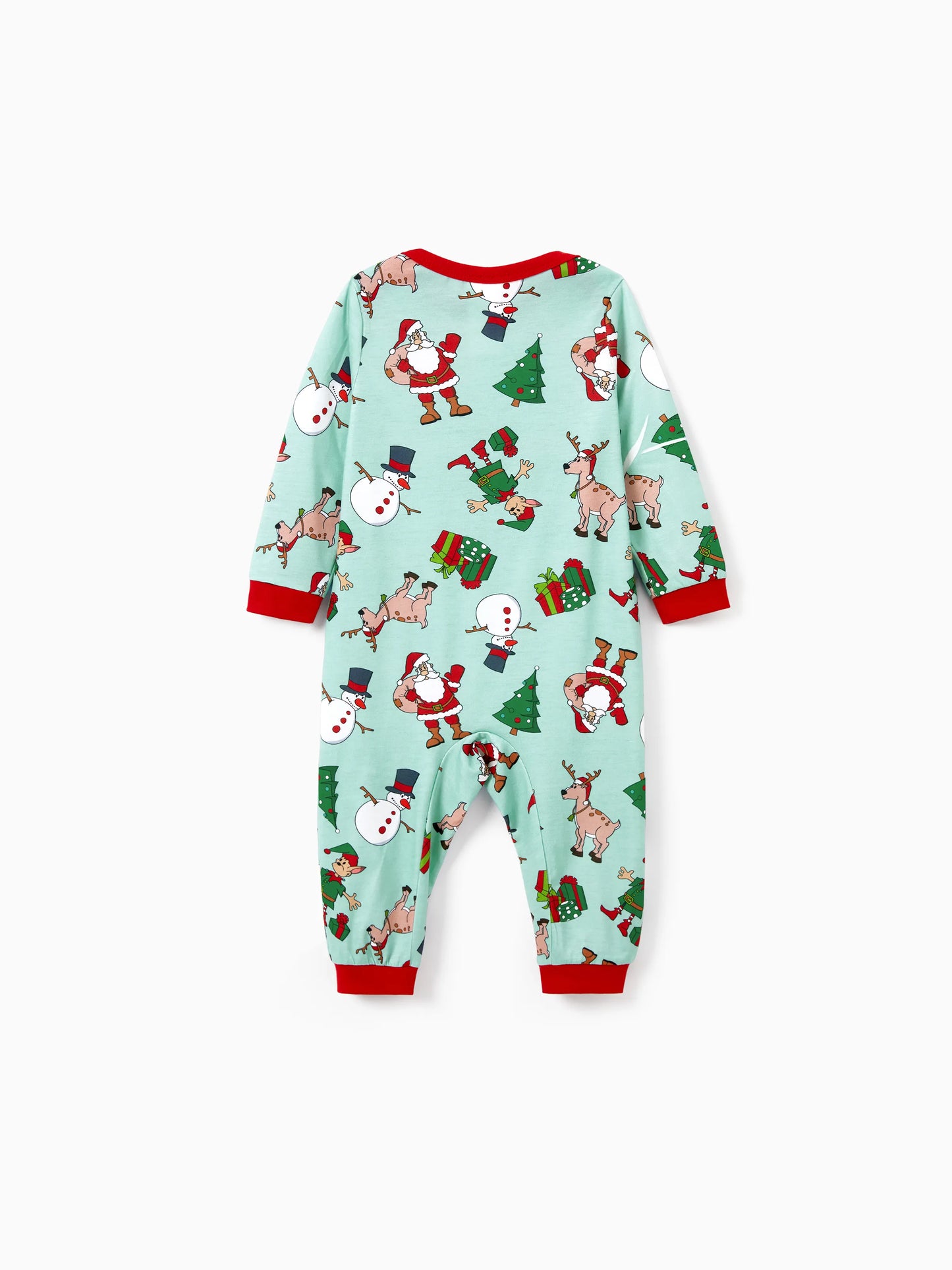 Christmas Matching Family Pajamas Set Reindeer Christmas-themed Print PJS with Christmas Socks Pale Green
