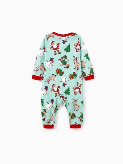 Christmas Matching Family Pajamas Set Reindeer Christmas-themed Print PJS with Christmas Socks Pale Green
