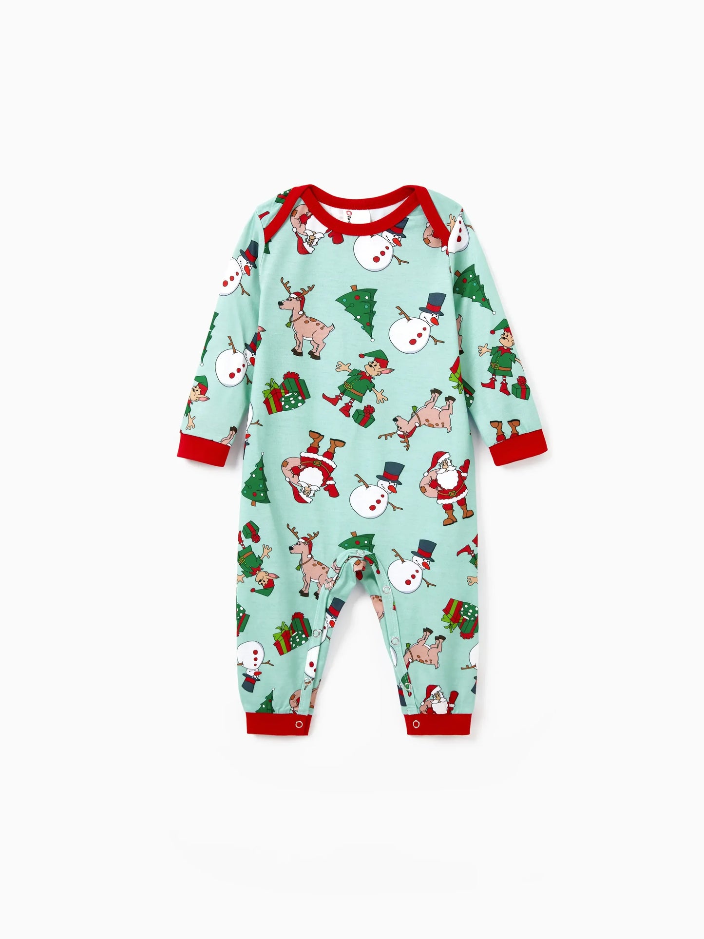 Christmas Matching Family Pajamas Set Reindeer Christmas-themed Print PJS with Christmas Socks Pale Green