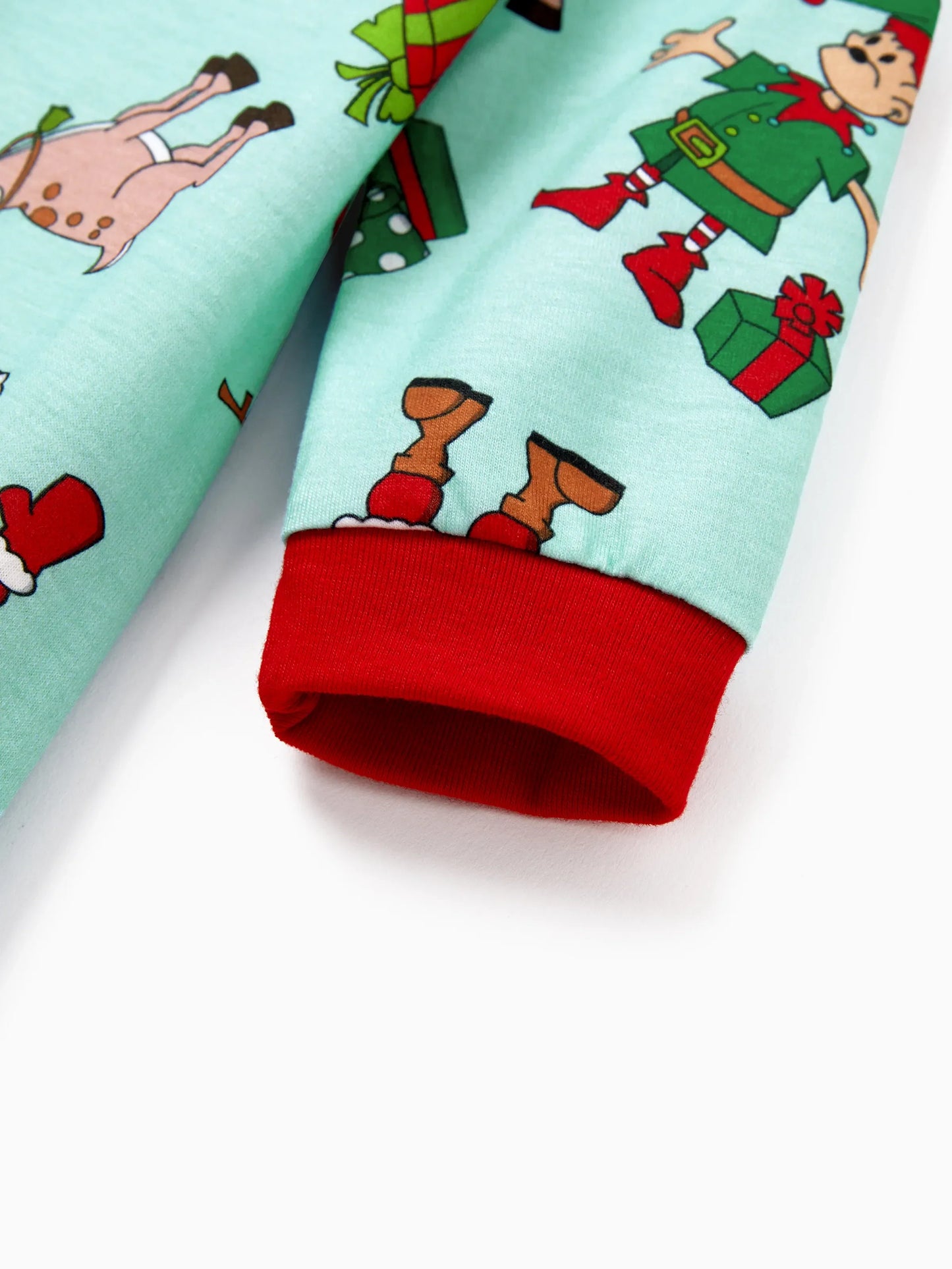 Christmas Matching Family Pajamas Set Reindeer Christmas-themed Print PJS with Christmas Socks Pale Green