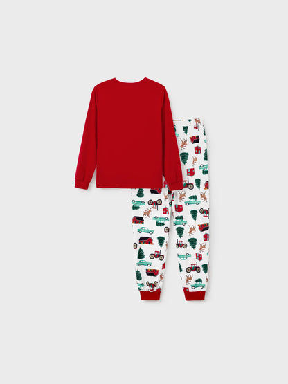 Conjunto de Pijamas de Natal Coordenados para a Família - Padrão de Rena e Carro com Meias de Natal Vermelhas