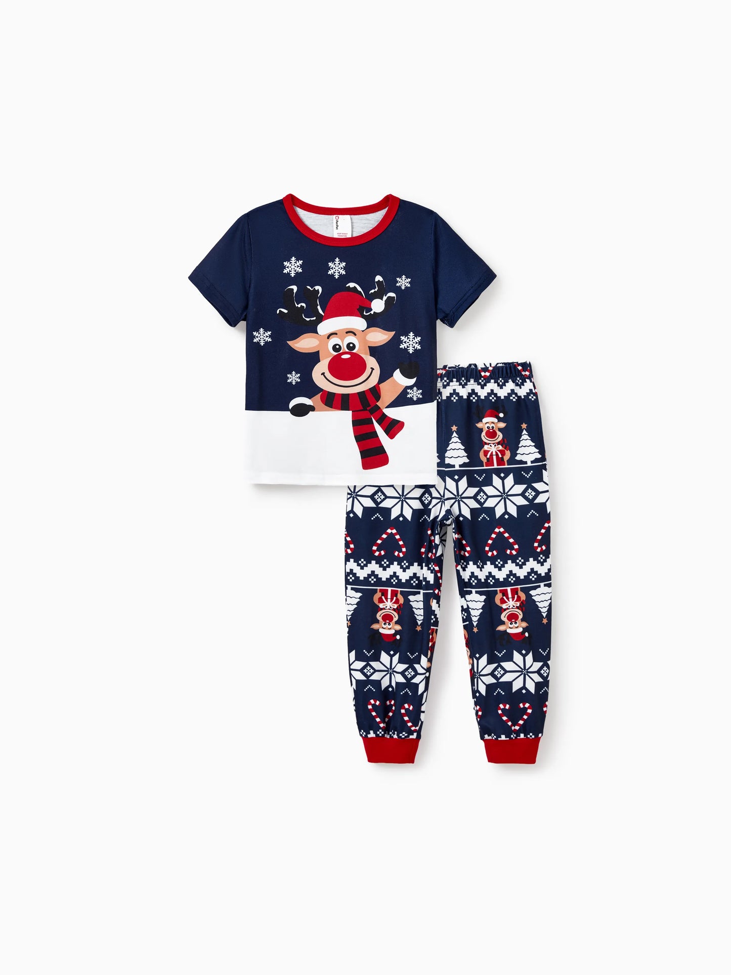 Conjunto de Pijamas para toda a Família a Condizer com Estampa de Renas e Flocos de Neve Azul Escuro