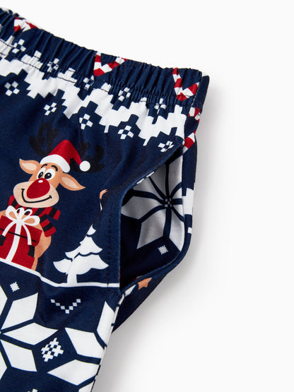 Conjunto de Pijamas para toda a Família a Condizer com Estampa de Renas e Flocos de Neve Azul Escuro