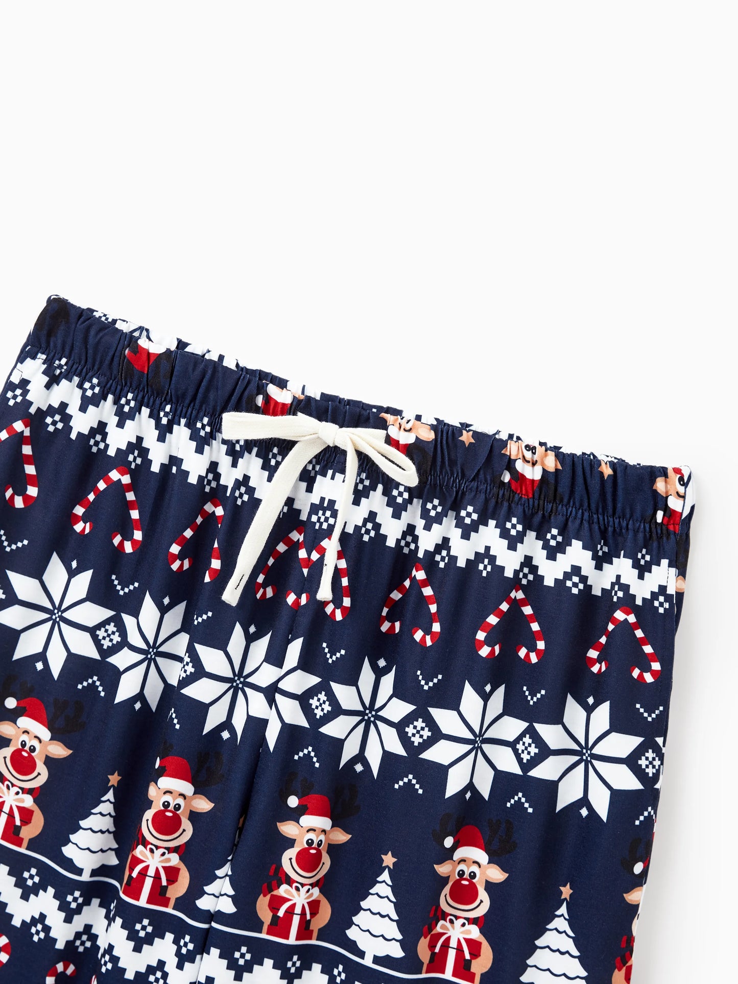 Conjunto de Pijamas para toda a Família a Condizer com Estampa de Renas e Flocos de Neve Azul Escuro