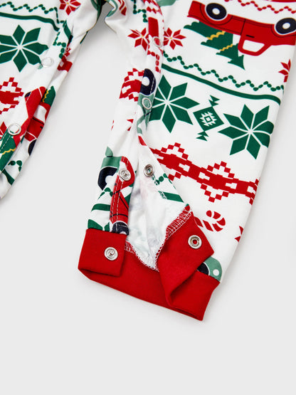 Christmas Matching Family Pajamas Set Snowflake and Car Print PJS with Christmas Socks Red