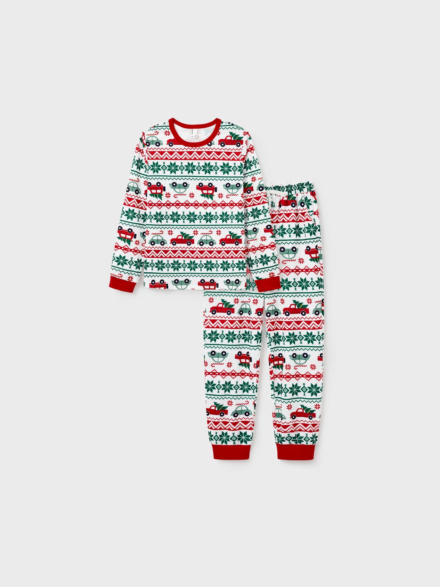 Christmas Matching Family Pajamas Set Snowflake and Car Print PJS with Christmas Socks Red